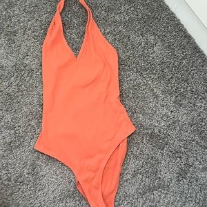 Plunge halter neck bodysuit; Brand: Forever 21